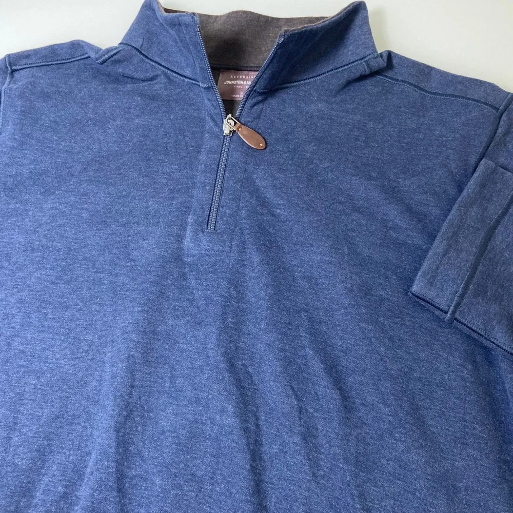 Johnston & Murphy Mens XL Blue Brown Reversible 1/4 Zip Pullover Solid
